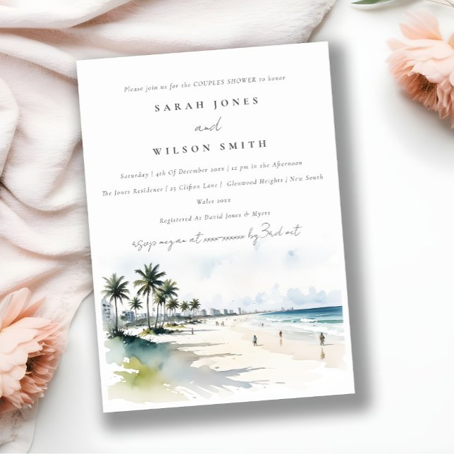 Invitación Moda Costa Miami Beach Palm Trees Ducha Parejas (Subido por el creador)