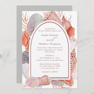 Invitación Moda costera Boda de acuarela de Beach Seashells