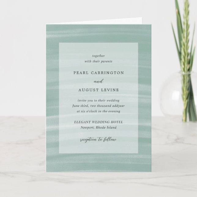 Invitación Moda costera Boda Elegante Verde Muerta (Anverso)