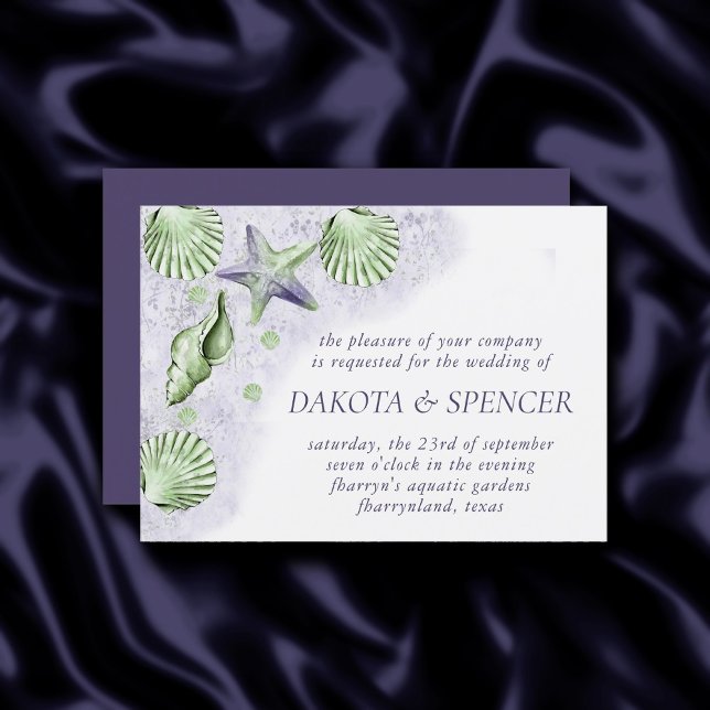 Invitación Moda costera | Boda Náutico Púrpura y Verde (Subido por el creador)