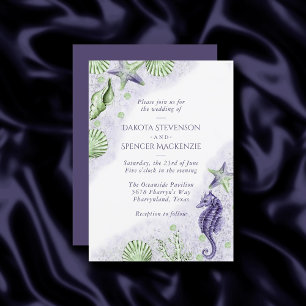 Invitación Moda costera   Boda Náutico Púrpura y Verde