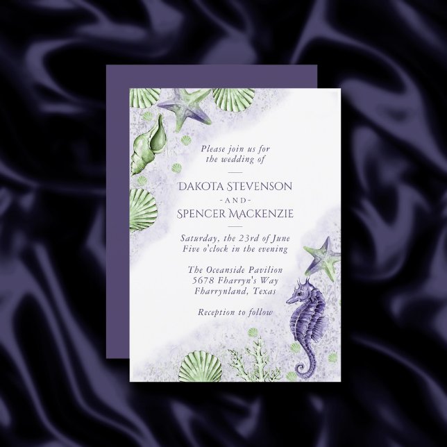 Invitación Moda costera | Boda Náutico Púrpura y Verde (Subido por el creador)