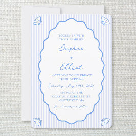 Invitación Moda costera Boda ondulado de rayas azules y blanc