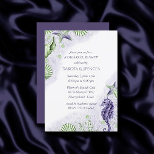 Invitación Moda costera   Cena de ensayo morado y verde
