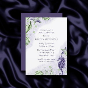 Invitación Moda costera   Ducha de novias verde púrpura y lim