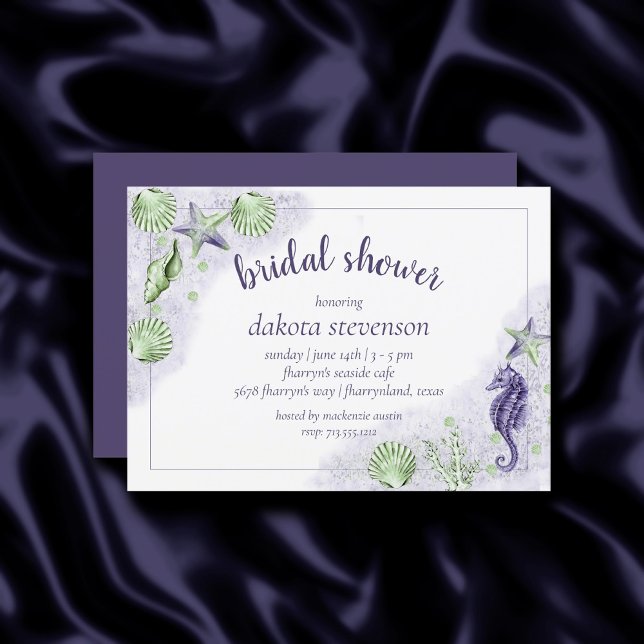 Invitación Moda costera | Ducha morada y verde de vida marina (Subido por el creador)
