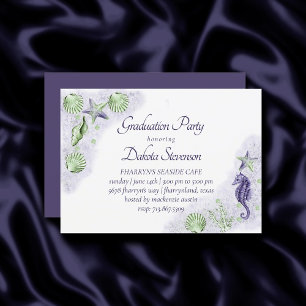 Invitación Moda costera   Graduación verde púrpura y lima