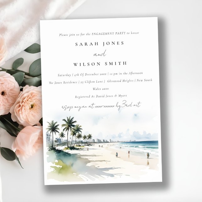 Invitación Moda Costera Miami Beach Palm Trees Engagement (Subido por el creador)