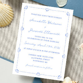 Invitación Moda costera Shell borde elegante Boda azul