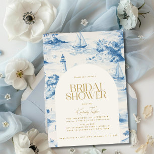 Invitación Moda costera Toile De Jouy Bridal Shower