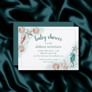 Invitación Moda costera Verde azulada y Subió Baby Shower G