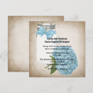 Invitación Moda Cottage Hydrangea y Boda Mason Jar