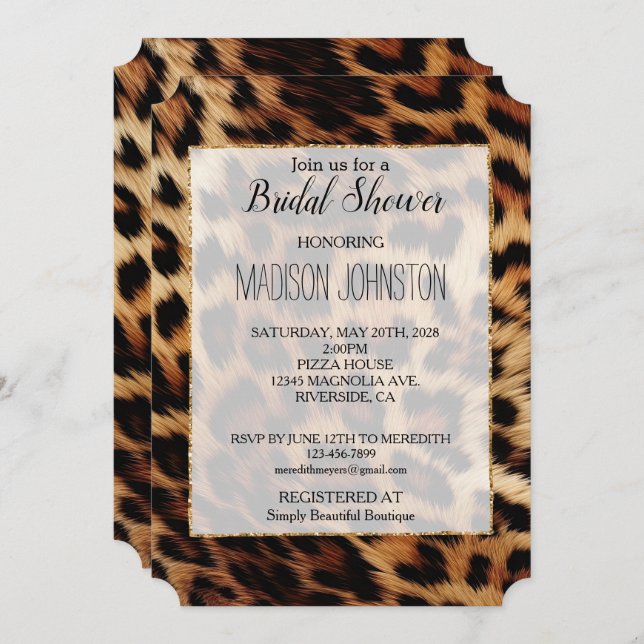 Invitación Moda Cream Brown Leopard Bridal Shower (Anverso / Reverso)