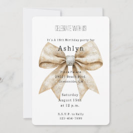 Invitación Moda Cream Silver Glam Bow Cumpleaños