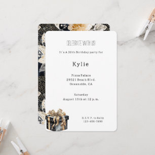 Invitación Moda Crema Negra Leopard Floral Cumpleaños