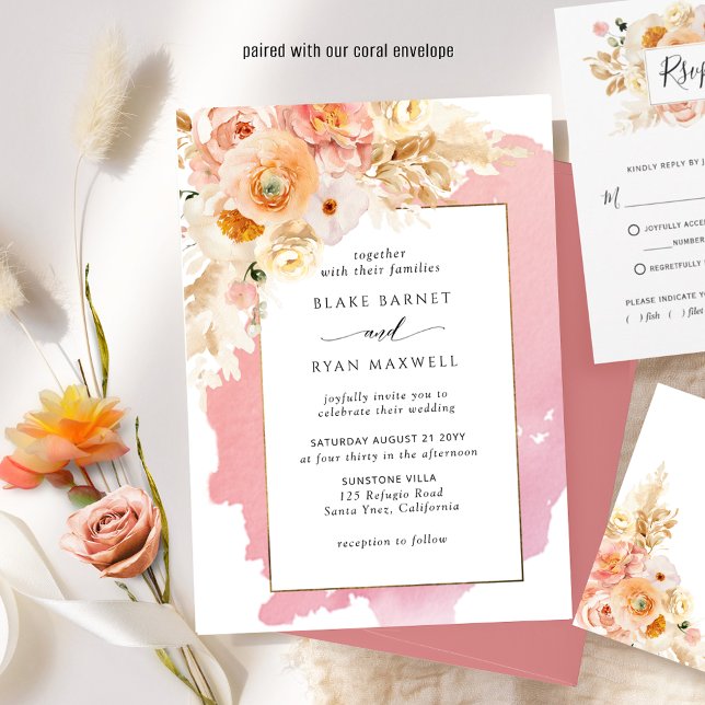 Invitación Moda, crema rosa y Boda floral de coral (Subido por el creador)
