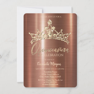 Invitación Moda Crown Brown Metallic Quinceañera