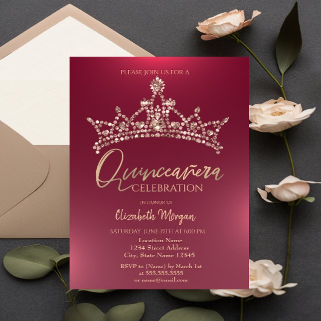 Invitación Moda Crown Burgundy Quinceañera (Subido por el creador)