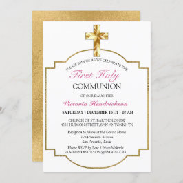 Invitación Moda Cruz de Oro Rosa Primera Santa Comunión 