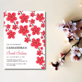 Invitación Moda Cruz Roja Cerezo Blossom Floral Botanario Cum