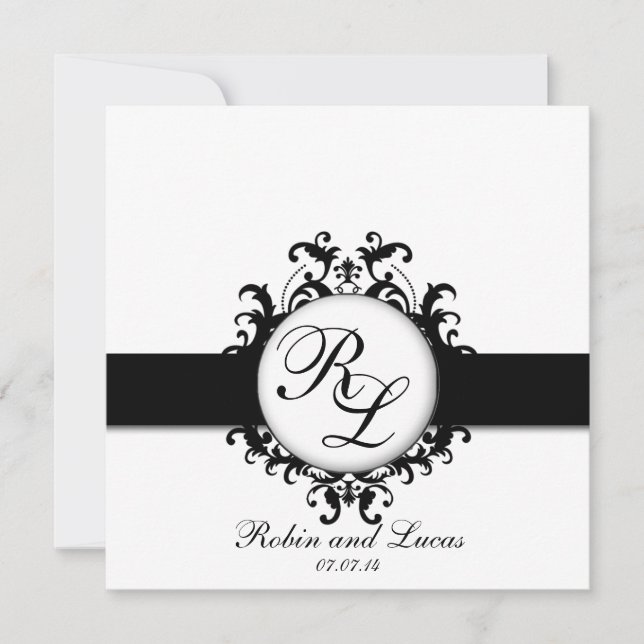 Invitación Moda Damask Monogramas Boda Novia Groom (Anverso)