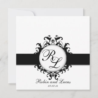 Invitación Moda Damask Monogramas Boda Novia Groom