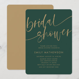 Invitación Moda Dark Green Faux Gold Typography Shower