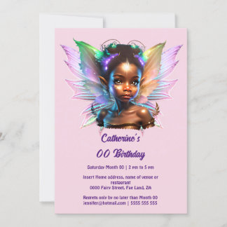 Invitación Moda de alas purpurinas de princesa de hadas afroa