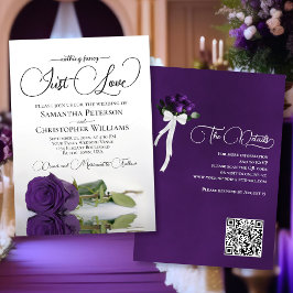 Invitación Moda de amor real Rosa púrpura Boda de código QR