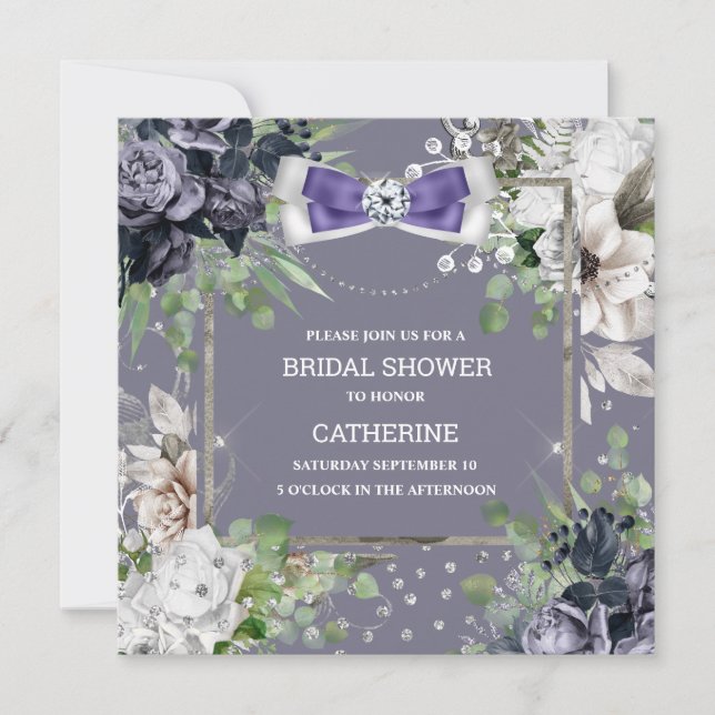 Invitación Moda de arco de diamante floral de rosa blanca tur (Anverso)