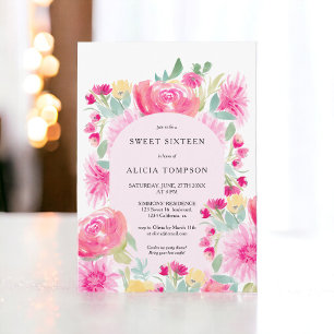 Invitación Moda de arco floral rosa bohemio Sweet 16