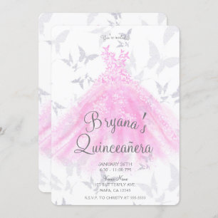 Invitación Moda de baile de mariposa rosada Quinceañera