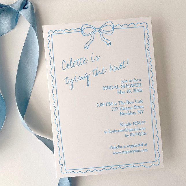 Invitación Moda de barrido de mano algo ducha azul de novia (Chic, refined, and customizable—this blue bridal shower invite is perfect for a trendy bride-to-be!)