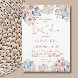 Invitación Moda de Boho Floral Azul Rosa Baby Shower