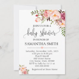 Invitación Moda de boho floral rosa para bebé ducha
