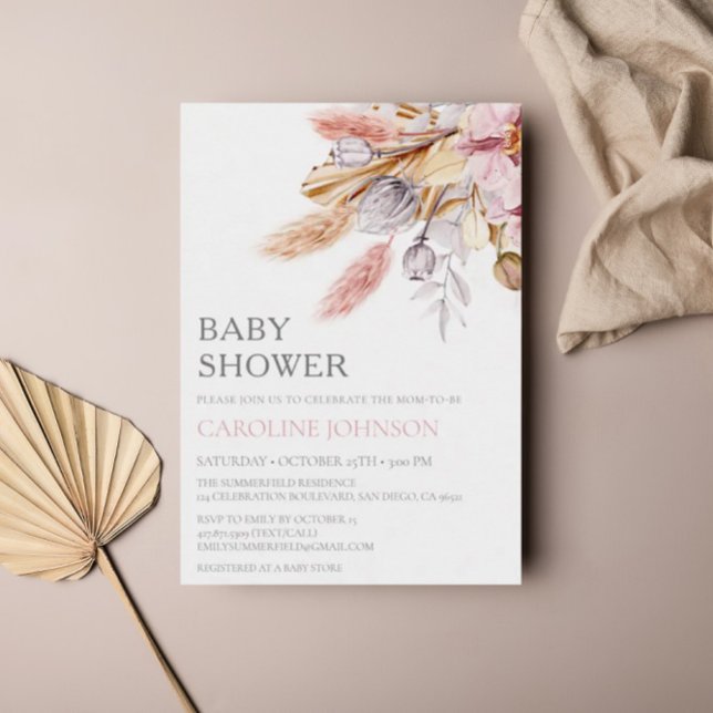 Invitación Moda de Boho presupuesto Floral Pampas Grass Baby  (Subido por el creador)