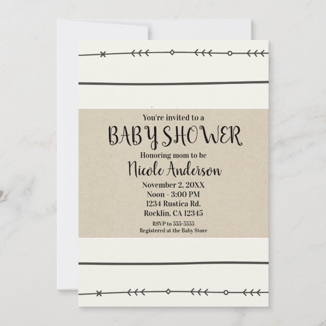 Invitación Moda de Boho rústica Baby Shower Kraft moderno Min (Anverso)