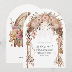 Invitación Moda de Boho Rústico Boda Occidental Código QR
