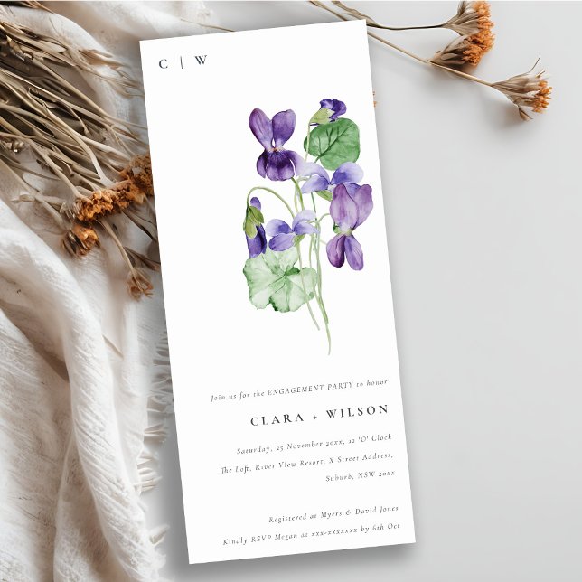 Invitación Moda de bonito Monograma Violeta Compromiso Floral (Subido por el creador)