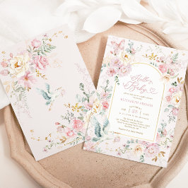 Invitación Moda de cabaña Flor silvestre Stork Baby Shower