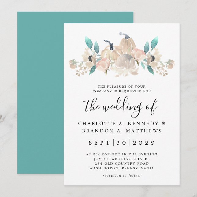 Invitación Moda de calabaza crema y eucalipto otoño (Anverso / Reverso)