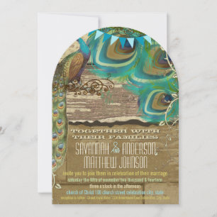 Invitación Moda de campo Bunting Peacock Vintage Vieja Madera