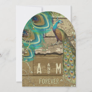 Invitación Moda de campo Bunting Peacock Vintage Vieja Madera