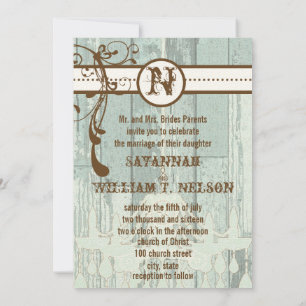 Invitación Moda de campo Chocolate Mint Rústico Madera de gra