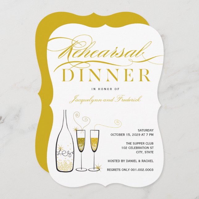Invitación Moda de champagne de oro Boda ensayo Fiesta de cen (Anverso / Reverso)