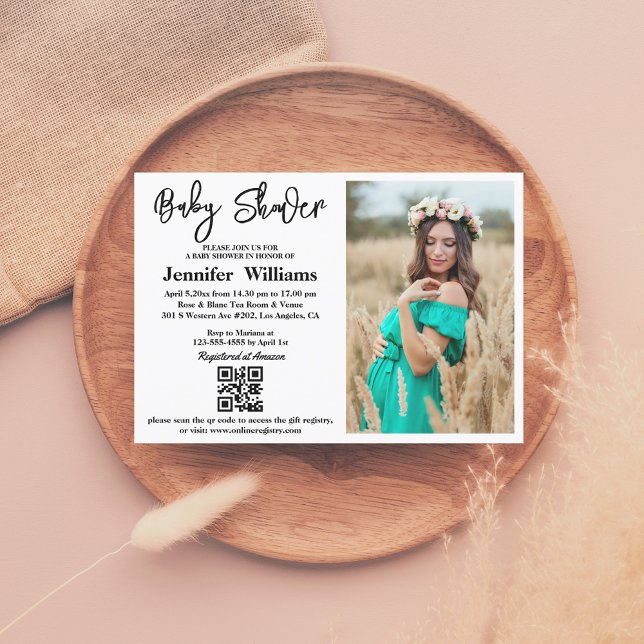 Invitación moda de código qr foto caligrafía de ducha de bebé (Subido por el creador)