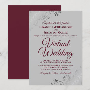 Invitación Moda de colores plateados Boda virtual borgoña y g