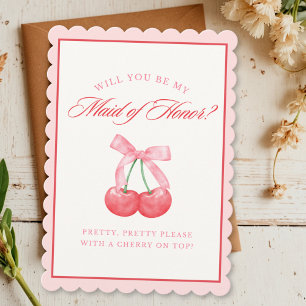 Invitación Moda de Coquette Bow  Cherry Maid of Honor Propues