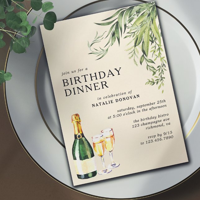 Invitación Moda de Crema Neutral Champagne Cena de cumpleaños (Subido por el creador)