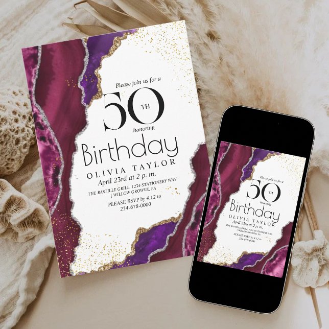 Invitación Moda de cualquier edad moderna Mármol 50 cumpleaño (Subido por el creador)